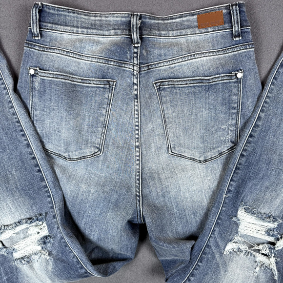 Judy Blue Denim - Judy Blue Jeans Womens 14W Skinny Fit Medium Wash Plus Distressed Fray High Rise